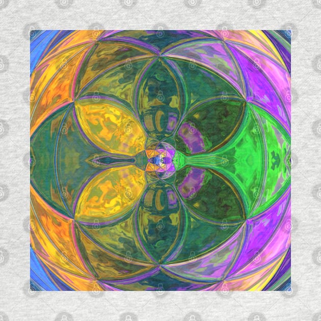 Mosaic Kaleidoscope Flower Yellow Green and Pink by WormholeOrbital